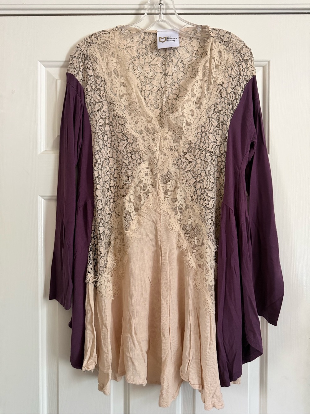 MORGAN FACTORY upcycled Lace purple tee tunic M/L